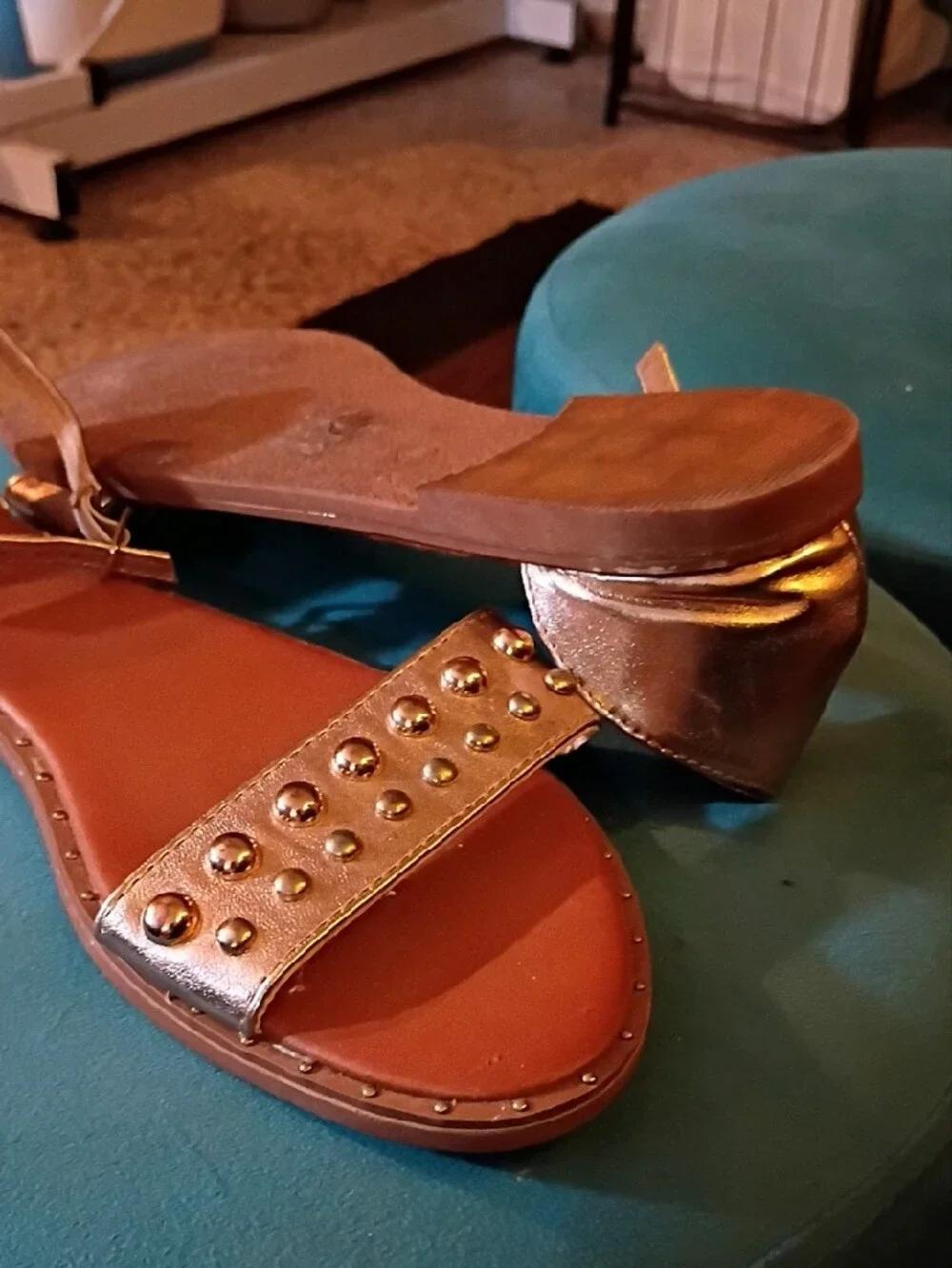 Bakers Metallic Gold Studded Ankle-Strap Sandals
